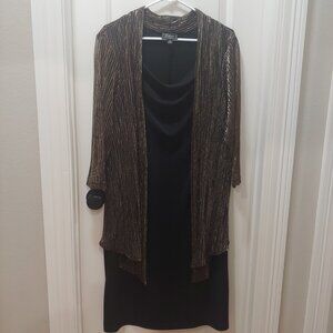 Dress Barn Collection Black Dress & Gold Metallic Sheer Cardigan Plus Size 16W